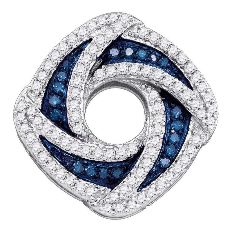 10kt White Gold Women's Round Blue Color Enhanced Diamond Square Pendant 1-2 Cttw - FREE Shipping (US/CAN)-Gold & Diamond Pendants & Necklaces-JadeMoghul Inc.