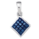 10kt White Gold Women's Round Blue Color Enhanced Diamond Square Pendant 1-20 Cttw - FREE Shipping (US/CAN)-Gold & Diamond Pendants & Necklaces-JadeMoghul Inc.