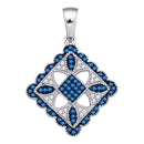 10kt White Gold Women's Round Blue Color Enhanced Diamond Square Pendant 1-4 Cttw - FREE Shipping (US/CAN)-Gold & Diamond Pendants & Necklaces-JadeMoghul Inc.