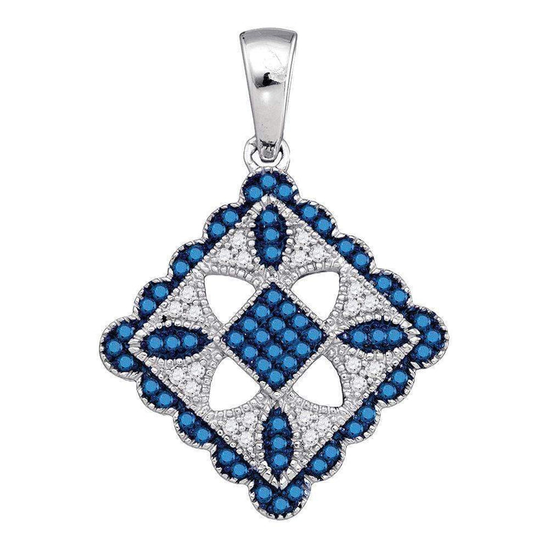 10kt White Gold Women's Round Blue Color Enhanced Diamond Square Pendant 1-4 Cttw - FREE Shipping (US/CAN)-Gold & Diamond Pendants & Necklaces-JadeMoghul Inc.
