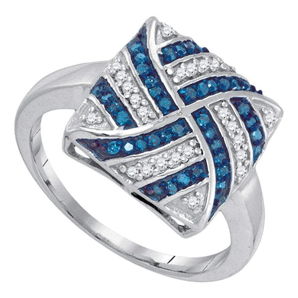 10kt White Gold Women's Round Blue Color Enhanced Diamond Square Stripe Cluster Ring 1/4 Cttw - FREE Shipping (US/CAN)-Rings And Bands-5-JadeMoghul Inc.