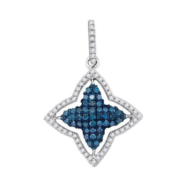 10kt White Gold Women's Round Blue Color Enhanced Diamond Star Frame Pendant 1-2 Cttw - FREE Shipping (US/CAN)-Gold & Diamond Pendants & Necklaces-JadeMoghul Inc.
