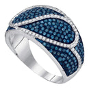 10kt White Gold Women's Round Blue Color Enhanced Diamond Stripe Band Ring 1-1/10 Cttw - FREE Shipping (US/CAN)-Rings And Bands-6-JadeMoghul Inc.
