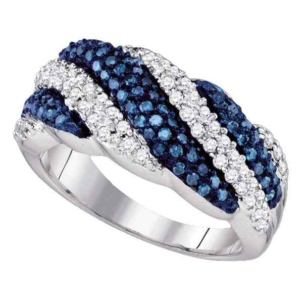 10kt White Gold Women's Round Blue Color Enhanced Diamond Striped Band Ring 7/8 Cttw - FREE Shipping (US/CAN)-Gold & Diamond Bands-5-JadeMoghul Inc.