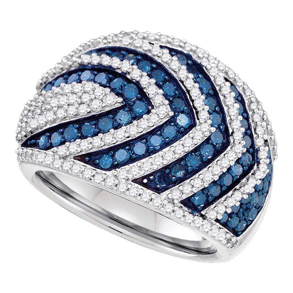 10kt White Gold Women's Round Blue Color Enhanced Diamond Striped Fashion Ring 1-3/4 Cttw - FREE Shipping (US/CAN)-Gold & Diamond Fashion Rings-5-JadeMoghul Inc.