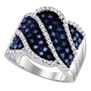 10kt White Gold Women's Round Blue Color Enhanced Diamond Striped Fashion Ring 3/4 Cttw - FREE Shipping (US/CAN)-Gold & Diamond Fashion Rings-5-JadeMoghul Inc.
