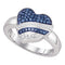 10kt White Gold Women's Round Blue Color Enhanced Diamond Striped Heart Ring 1/3 Cttw - FREE Shipping (US/CAN)-Gold & Diamond Heart Rings-5-JadeMoghul Inc.