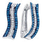 10kt White Gold Womens Round Blue Color Enhanced Diamond Striped Hoop Earrings 1-4 Cttw-Gold & Diamond Earrings-JadeMoghul Inc.