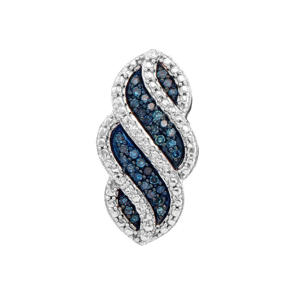 10kt White Gold Women's Round Blue Color Enhanced Diamond Striped Vertical Pendant 1-10 Cttw - FREE Shipping (US/CAN)-Gold & Diamond Pendants & Necklaces-JadeMoghul Inc.