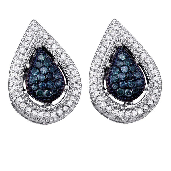 10kt White Gold Women's Round Blue Color Enhanced Diamond Teardrop Cluster Earrings 3-8 Cttw - FREE Shipping (US/CAN)-Gold & Diamond Earrings-JadeMoghul Inc.