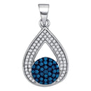10kt White Gold Women's Round Blue Color Enhanced Diamond Teardrop Cluster Pendant 1-3 Cttw - FREE Shipping (US/CAN)-Gold & Diamond Pendants & Necklaces-JadeMoghul Inc.