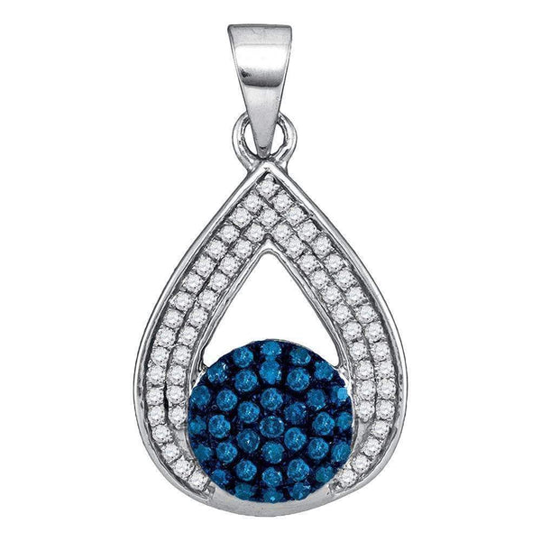 10kt White Gold Women's Round Blue Color Enhanced Diamond Teardrop Cluster Pendant 1-3 Cttw - FREE Shipping (US/CAN)-Gold & Diamond Pendants & Necklaces-JadeMoghul Inc.