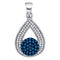 10kt White Gold Women's Round Blue Color Enhanced Diamond Teardrop Cluster Pendant 1-3 Cttw - FREE Shipping (US/CAN)-Gold & Diamond Pendants & Necklaces-JadeMoghul Inc.