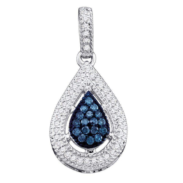 10kt White Gold Women's Round Blue Color Enhanced Diamond Teardrop Cluster Pendant 1-5 Cttw - FREE Shipping (US/CAN)-Gold & Diamond Pendants & Necklaces-JadeMoghul Inc.