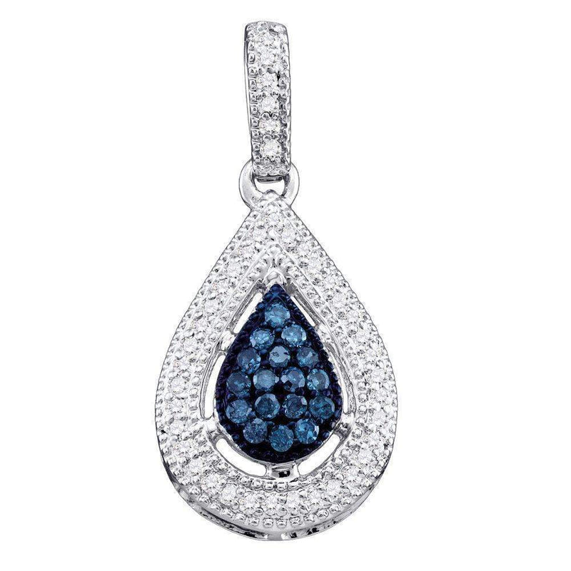 10kt White Gold Women's Round Blue Color Enhanced Diamond Teardrop Cluster Pendant 1-5 Cttw - FREE Shipping (US/CAN)-Gold & Diamond Pendants & Necklaces-JadeMoghul Inc.