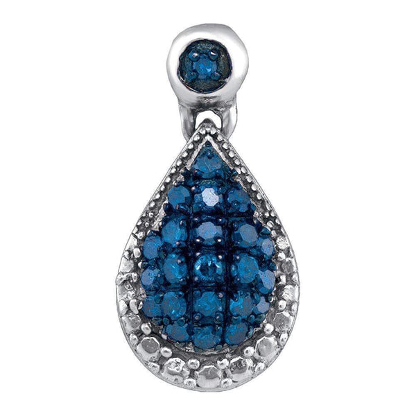 10kt White Gold Women's Round Blue Color Enhanced Diamond Teardrop Cluster Pendant 1-6 Cttw - FREE Shipping (US/CAN)-Gold & Diamond Pendants & Necklaces-JadeMoghul Inc.
