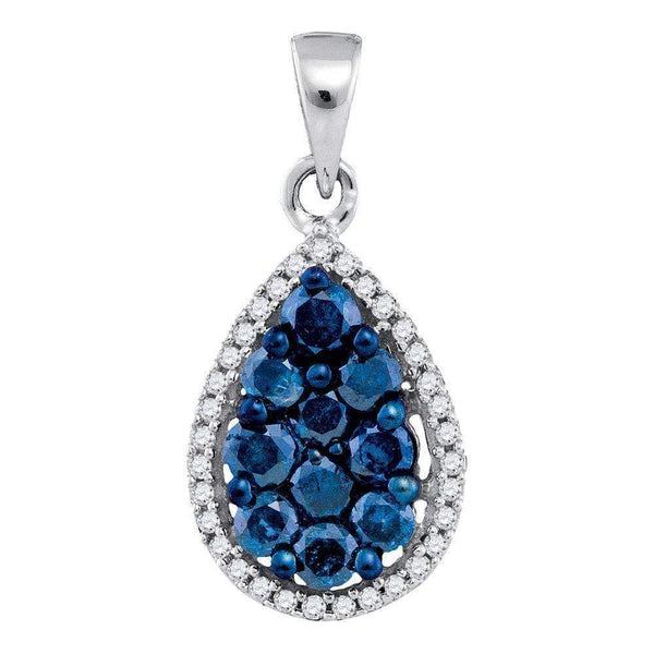 10kt White Gold Women's Round Blue Color Enhanced Diamond Teardrop Cluster Pendant 3-4 Cttw - FREE Shipping (US/CAN)-Gold & Diamond Pendants & Necklaces-JadeMoghul Inc.