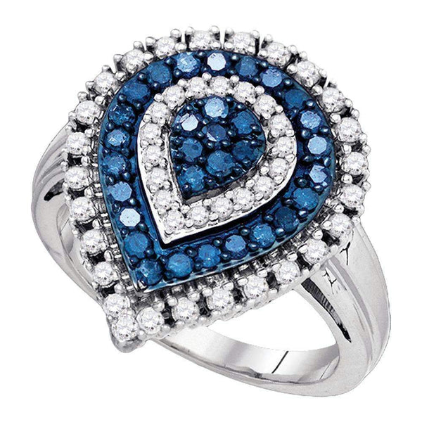 10kt White Gold Women's Round Blue Color Enhanced Diamond Teardrop Cluster Ring 1.00 Cttw - FREE Shipping (US/CAN)-Gold & Diamond Fashion Rings-5-JadeMoghul Inc.