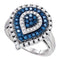 10kt White Gold Women's Round Blue Color Enhanced Diamond Teardrop Cluster Ring 1.00 Cttw - FREE Shipping (US/CAN)-Gold & Diamond Fashion Rings-5-JadeMoghul Inc.