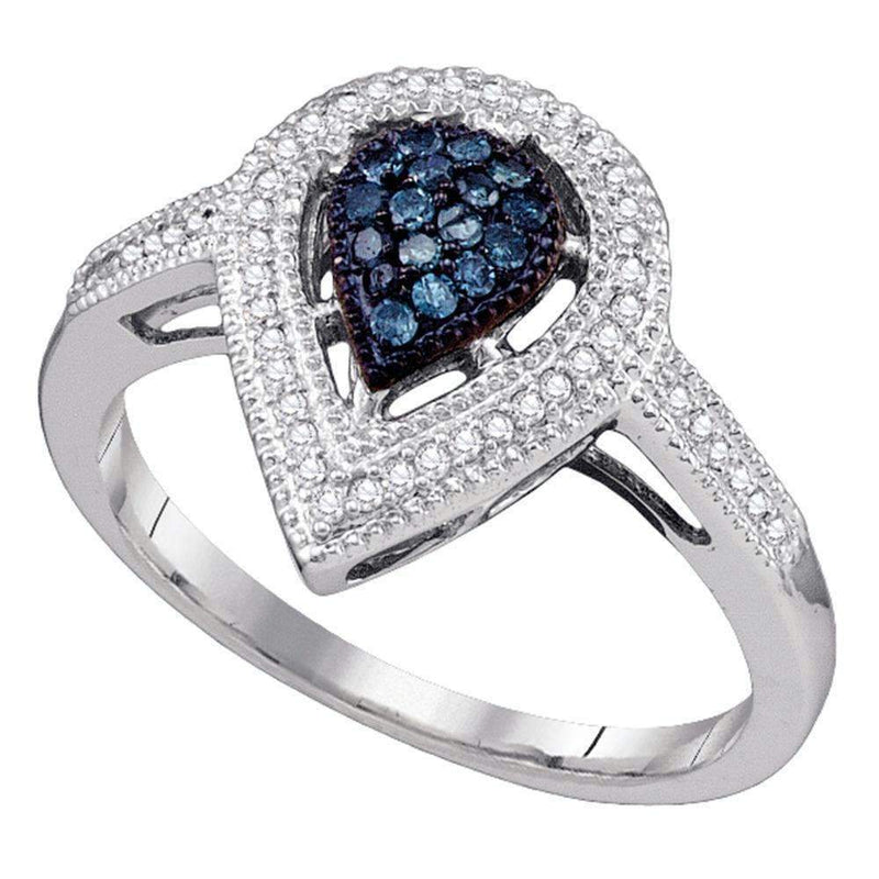 10kt White Gold Women's Round Blue Color Enhanced Diamond Teardrop Cluster Ring 1/4 Cttw - FREE Shipping (US/CAN)-Gold & Diamond Fashion Rings-5-JadeMoghul Inc.