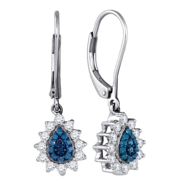 10kt White Gold Women's Round Blue Color Enhanced Diamond Teardrop Dangle Earrings 1-2 Cttw - FREE Shipping (US/CAN)-Gold & Diamond Earrings-JadeMoghul Inc.