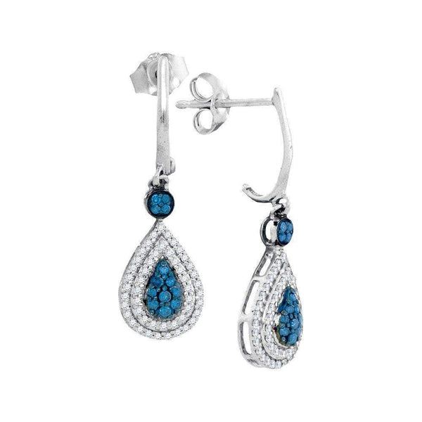 10kt White Gold Womens Round Blue Color Enhanced Diamond Teardrop Dangle Earrings 1-2 Cttw - FREE Shipping (US/CAN)-Gold & Diamond Earrings-JadeMoghul Inc.