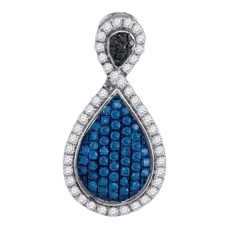 10kt White Gold Women's Round Blue Color Enhanced Diamond Teardrop Frame Cluster Pendant 1-2 Cttw - FREE Shipping (US/CAN)-Gold & Diamond Pendants & Necklaces-JadeMoghul Inc.