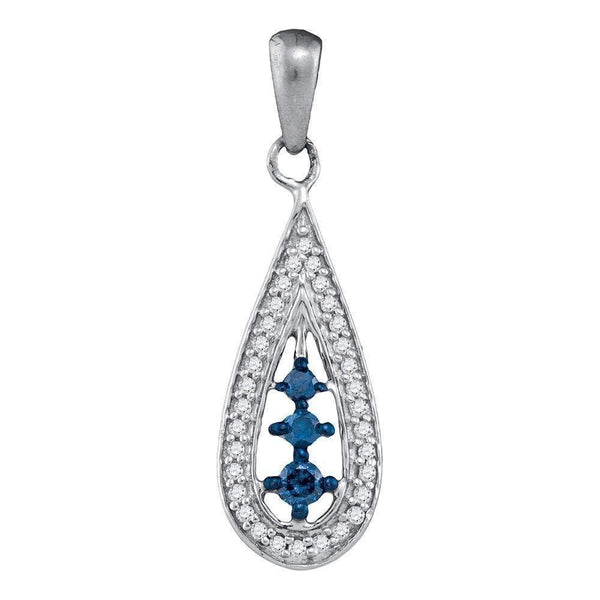 10kt White Gold Women's Round Blue Color Enhanced Diamond Teardrop Pendant 1-5 Cttw - FREE Shipping (US/CAN)-Gold & Diamond Pendants & Necklaces-JadeMoghul Inc.