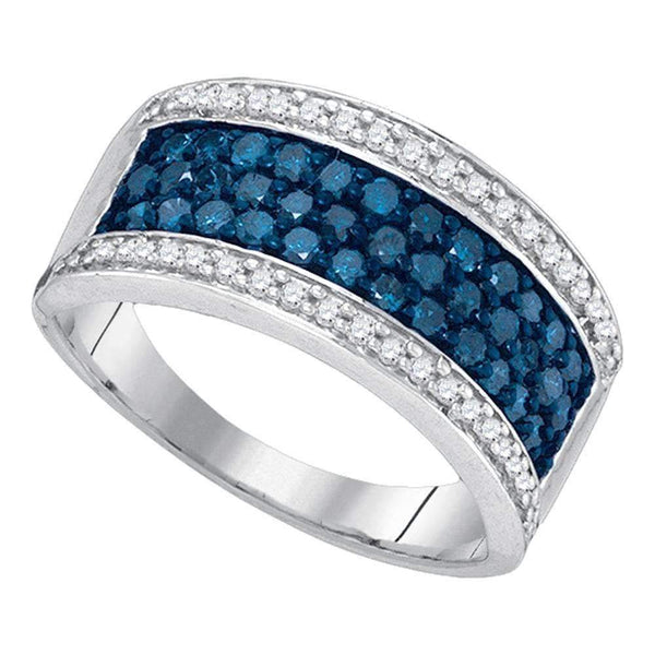 10kt White Gold Women's Round Blue Color Enhanced Diamond Triple Stripe Band 1.00 Cttw - FREE Shipping (US/CAN)-Rings And Bands-5-JadeMoghul Inc.