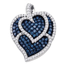 10kt White Gold Women's Round Blue Color Enhanced Diamond Tripled Heart Outline Pendant 1.00 Cttw - FREE Shipping (US/CAN)-Gold & Diamond Pendants & Necklaces-JadeMoghul Inc.