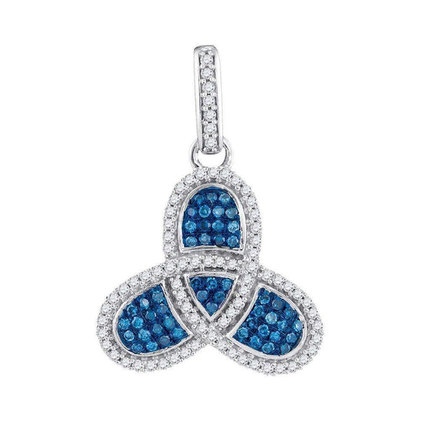 10kt White Gold Womens Round Blue Color Enhanced Diamond Triquetra Pendant 3-8 Cttw-Gold & Diamond Pendants & Necklaces-JadeMoghul Inc.