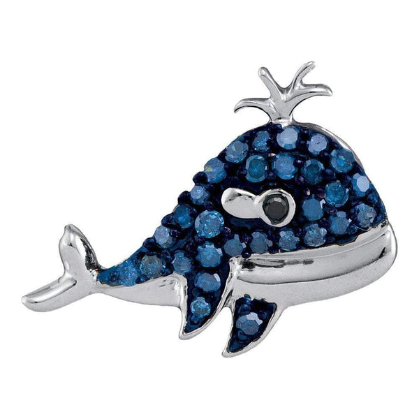 10kt White Gold Women's Round Blue Color Enhanced Diamond Whale Animal Pendant 1-5 Cttw - FREE Shipping (US/CAN)-Gold & Diamond Pendants & Necklaces-JadeMoghul Inc.