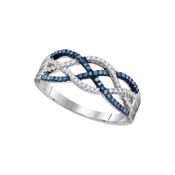 10kt White Gold Women's Round Blue Color Enhanced Diamond Woven Strand Band Ring 1-4 Cttw - FREE Shipping (US/CAN)-Gold & Diamond Bands-JadeMoghul Inc.