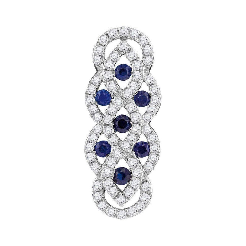 10kt White Gold Women's Round Blue Sapphire Diamond Vertical Woven Fashion Pendant 1-2 Cttw - FREE Shipping (US/CAN)-Gold & Diamond Pendants & Necklaces-JadeMoghul Inc.
