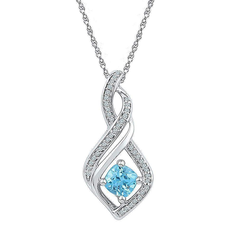 10kt White Gold Women's Round Blue Topaz Solitaire Diamond Pendant 3-4 Cttw - FREE Shipping (US/CAN)-Gold & Diamond Pendants & Necklaces-JadeMoghul Inc.