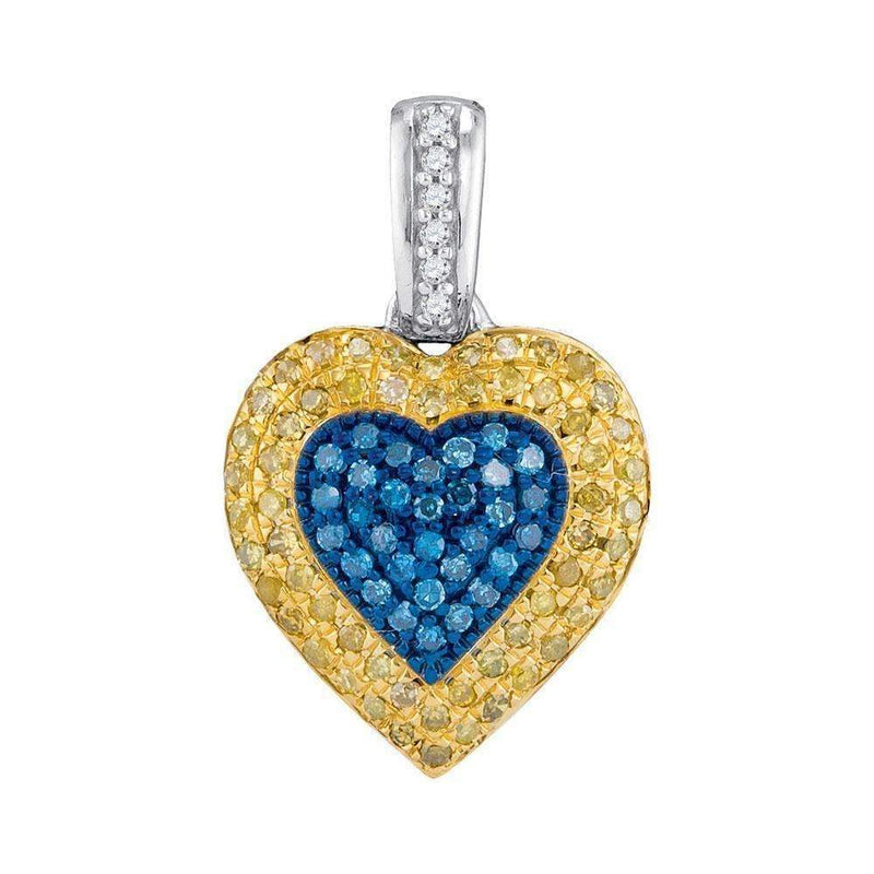 10kt White Gold Women's Round Blue & Yellow Color Enhanced Diamond Heart Cluster Pendant 1-4 Cttw - FREE Shipping (US/CAN)-Gold & Diamond Pendants & Necklaces-JadeMoghul Inc.