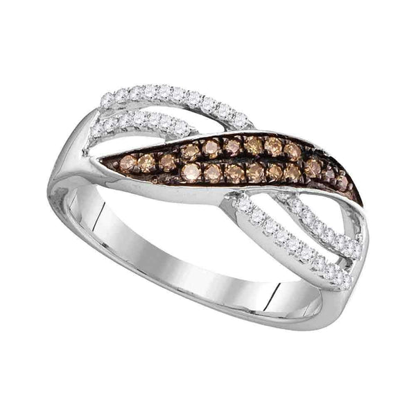 10kt White Gold Women's Round Brown Color Enhanced Diamond Band Ring 1-3 Cttw - FREE Shipping (US/CAN)-Gold & Diamond Bands-JadeMoghul Inc.