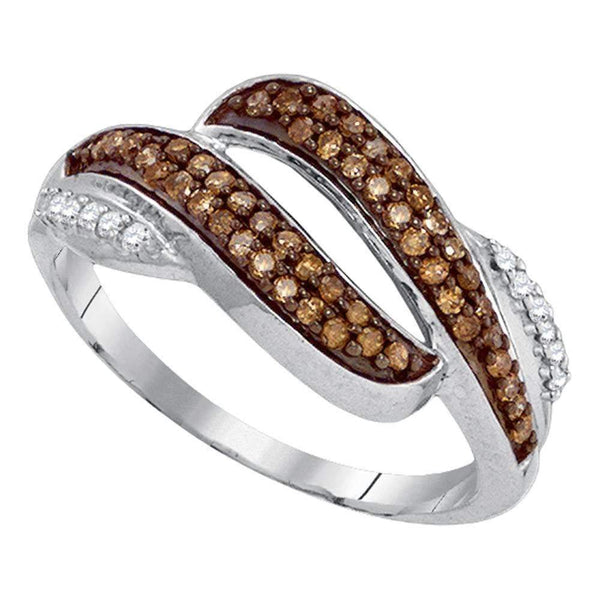 10kt White Gold Womens Round Brown Color Enhanced Diamond Band Ring 1-3 Cttw-Gold & Diamond Fashion Rings-JadeMoghul Inc.