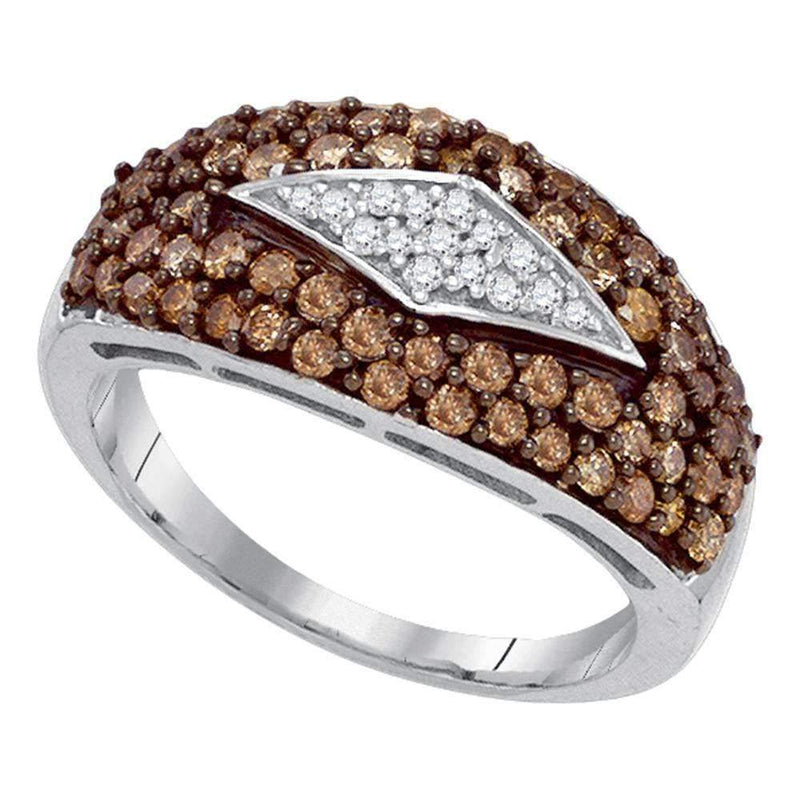 10kt White Gold Women's Round Brown Color Enhanced Diamond Band Ring 1.00 Cttw - FREE Shipping (US/CAN)-Gold & Diamond Bands-5-JadeMoghul Inc.