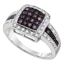 10kt White Gold Women's Round Brown Color Enhanced Diamond Cluster Ring 1-2 Cttw - FREE Shipping (US/CAN) - Size 6-Gold & Diamond Cluster Rings-JadeMoghul Inc.