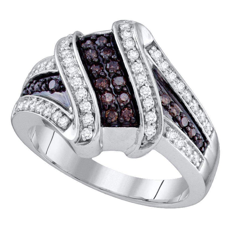 10kt White Gold Women's Round Brown Color Enhanced Diamond Crossover Ring 1/2 Cttw - FREE Shipping (US/CAN)-Gold & Diamond Bands-5-JadeMoghul Inc.