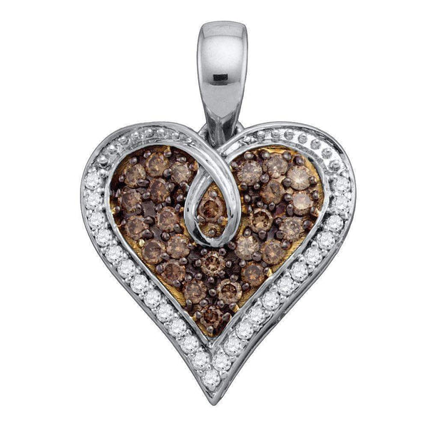 10kt White Gold Women's Round Brown Color Enhanced Diamond Heart Pendant 1-2 Cttw - FREE Shipping (US/CAN)-Gold & Diamond Pendants & Necklaces-JadeMoghul Inc.