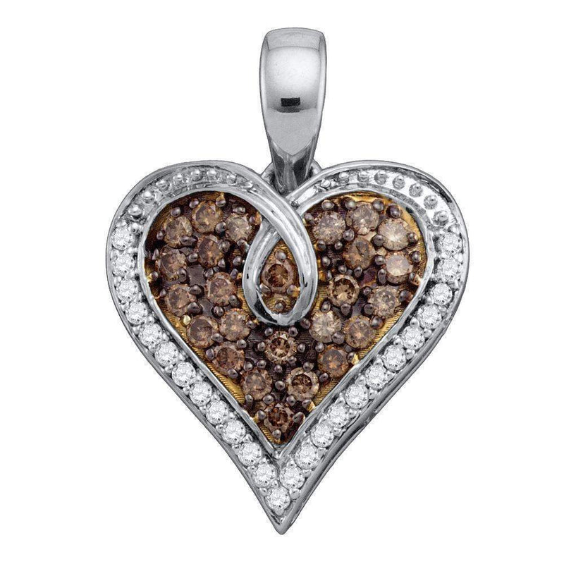 10kt White Gold Women's Round Brown Color Enhanced Diamond Heart Pendant 1-2 Cttw - FREE Shipping (US/CAN)-Gold & Diamond Pendants & Necklaces-JadeMoghul Inc.