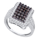 10kt White Gold Women's Round Brown Color Enhanced Diamond Rectangle Cluster Ring 1.00 Cttw - FREE Shipping (US/CAN)-Gold & Diamond Cluster Rings-JadeMoghul Inc.