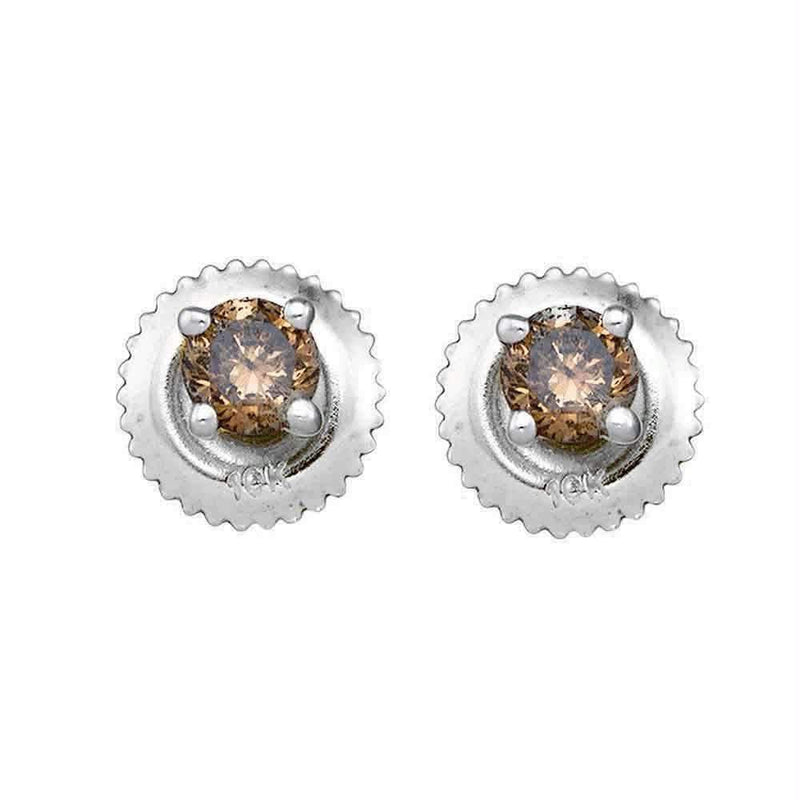 10kt White Gold Womens Round Brown Color Enhanced Diamond Solitaire Earrings 1.00 Cttw-Gold & Diamond Earrings-JadeMoghul Inc.