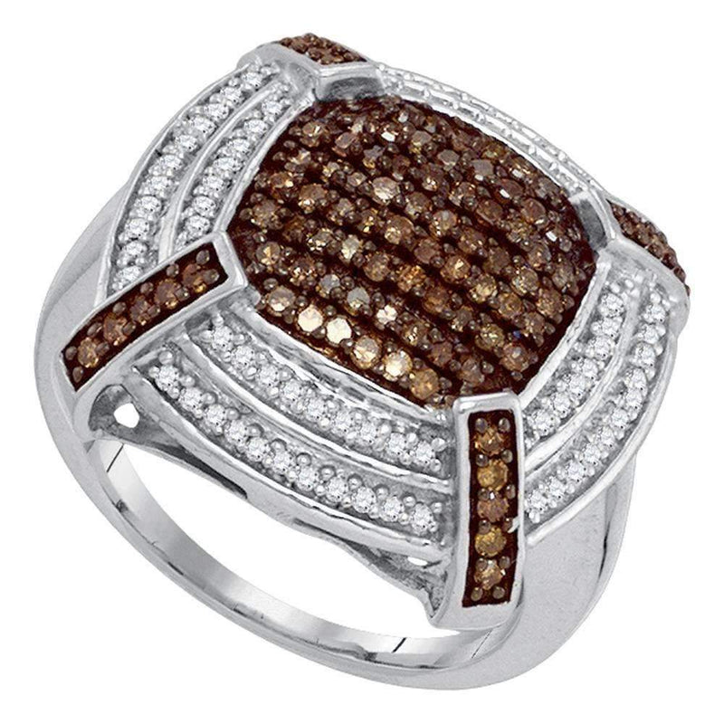10kt White Gold Women's Round Brown Color Enhanced Diamond Square Cluster Ring 3-4 Cttw - FREE Shipping (US/CAN)-Gold & Diamond Cluster Rings-JadeMoghul Inc.