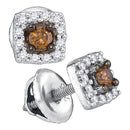 10kt White Gold Women's Round Brown Color Enhanced Diamond Square Stud Earrings 1-4 Cttw - FREE Shipping (US/CAN)-Gold & Diamond Earrings-JadeMoghul Inc.