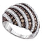 10kt White Gold Women's Round Brown Color Enhanced Diamond Stripe Fashion Ring 1-1/3 Cttw - FREE Shipping (US/CAN)-Rings And Bands-5-JadeMoghul Inc.