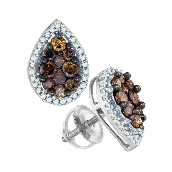10kt White Gold Women's Round Brown Color Enhanced Diamond Teardrop Cluster Earrings 1.00 Cttw - FREE Shipping (USA/CAN)-Gold & Diamond Earrings-JadeMoghul Inc.