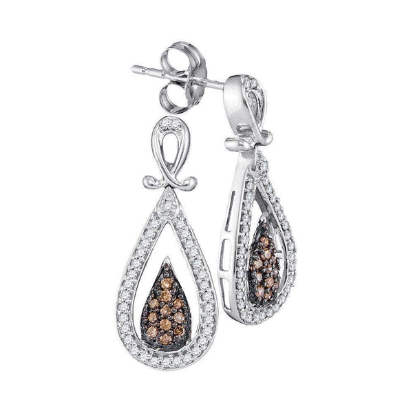 10kt White Gold Women's Round Brown Color Enhanced Diamond Teardrop Dangle Earrings 1-3 Cttw - FREE Shipping (US/CAN)-Gold & Diamond Earrings-JadeMoghul Inc.